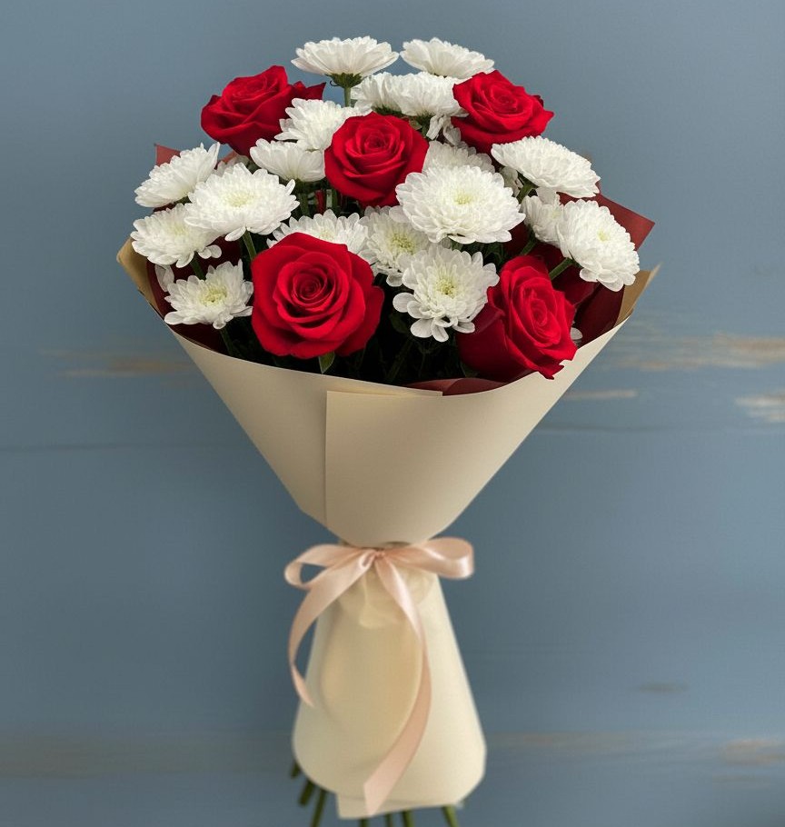 Букет цветов из: Розы и Хризантемы в Духанино