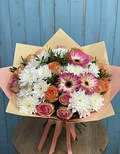 Букет цветов из:  Розы, Герберы и Хризантемы в Духанино