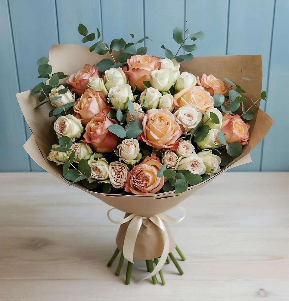 Букет цветов из: Альстромерии и Розы в Духанино