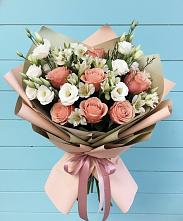 Букет цветов из:  Розы, Альстромерии и Лизиантусы в Духанино