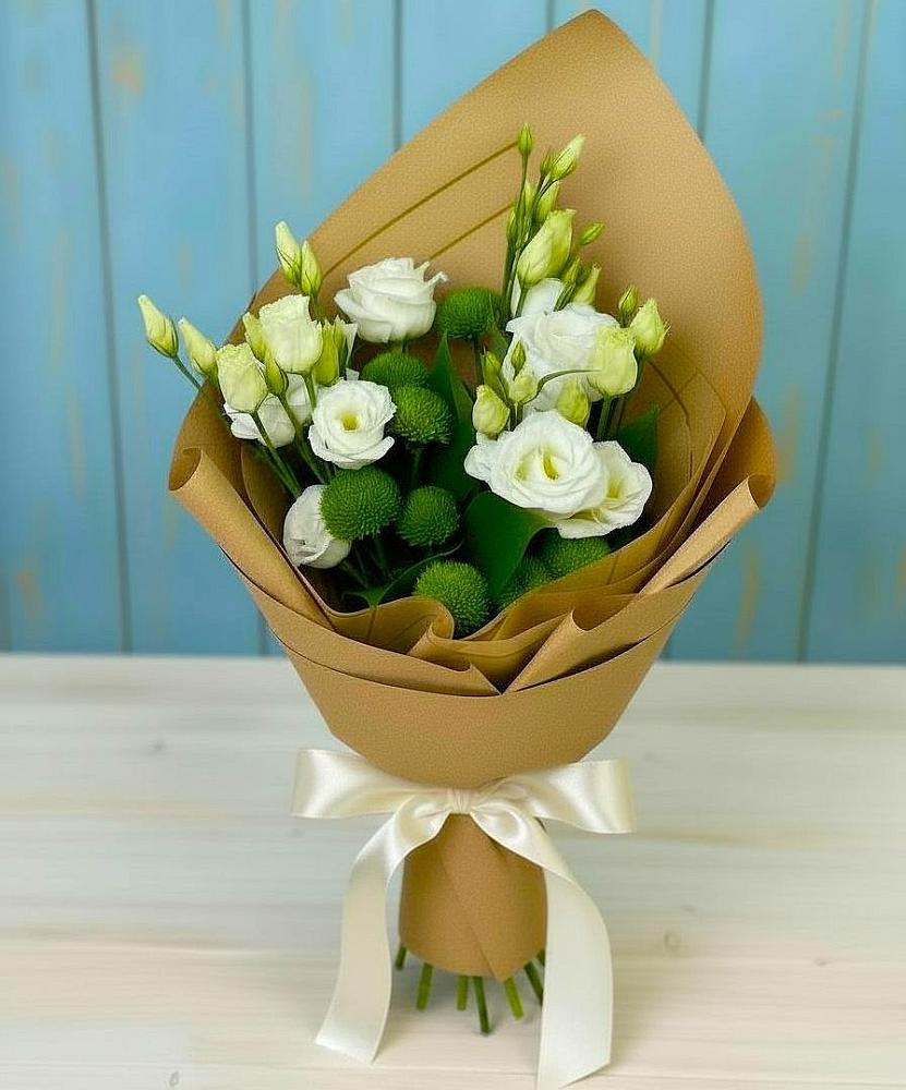 Букет цветов из: Хризантемы и Лизиантусы в Духанино