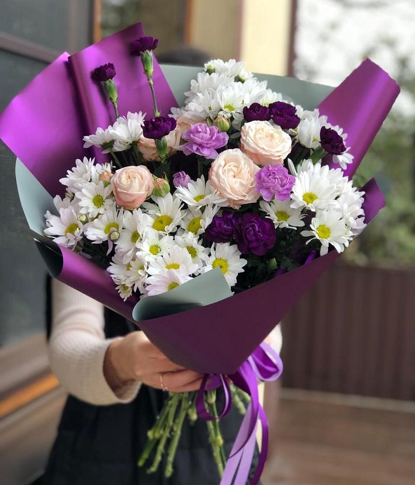 Букет цветов из: Хризантемы, Гвоздики и Розы в Духанино