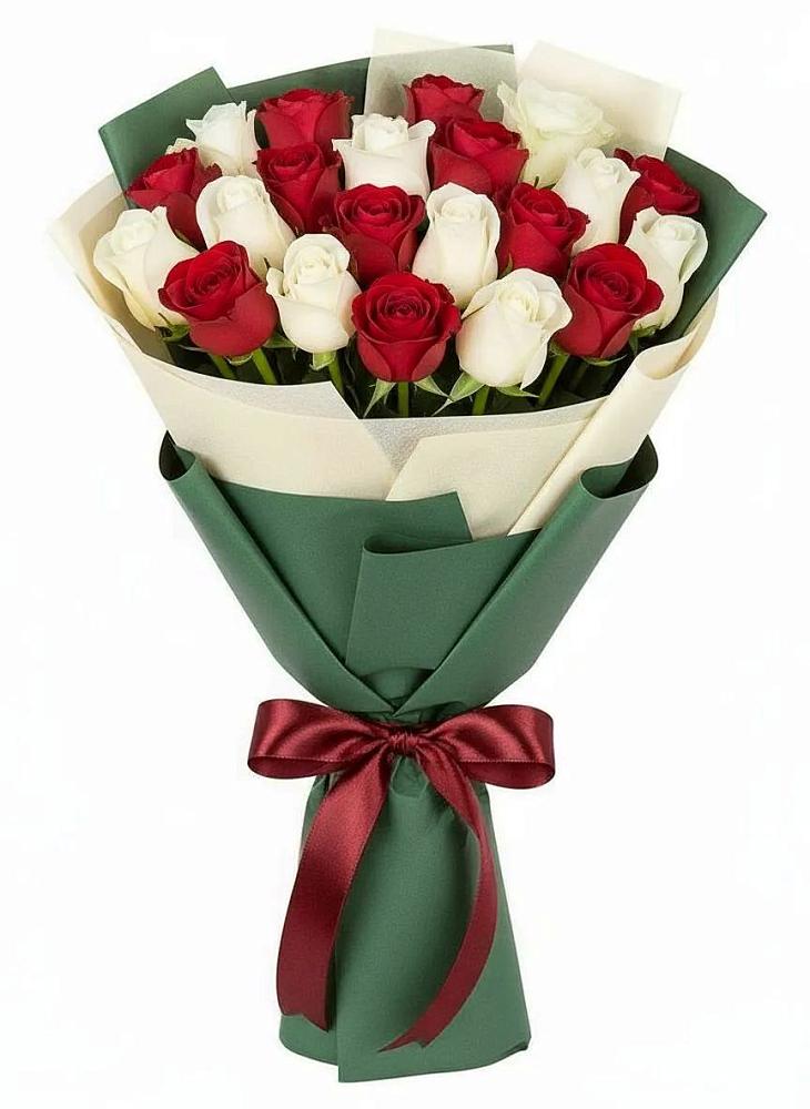 Букет Микс из красных и белых роз в Духанино