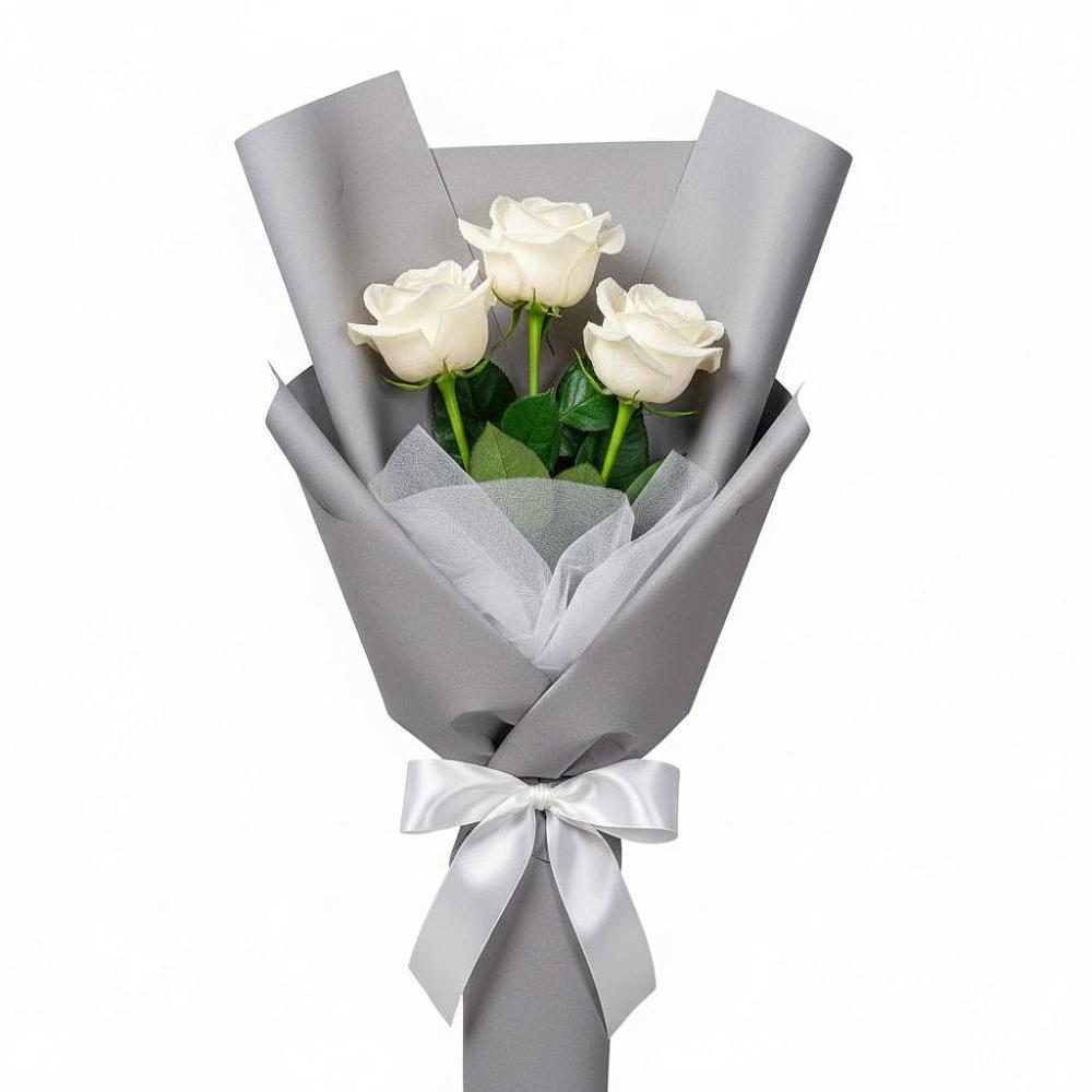 Букет 3 белые розы в Духанино