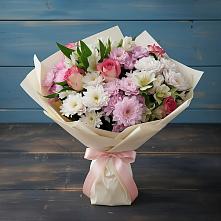 Букет цветов из:  Хризантемы, Альстромерии и Розы в Духанино