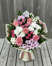Букет цветов из:  Альстромерии, Гвоздики, Розы и Хризантемы в Духанино