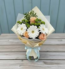 Букет цветов из:  Герберы, Розы и Хризантемы в Духанино