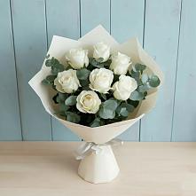 Букет Белые розы в Эвкалипте в Духанино